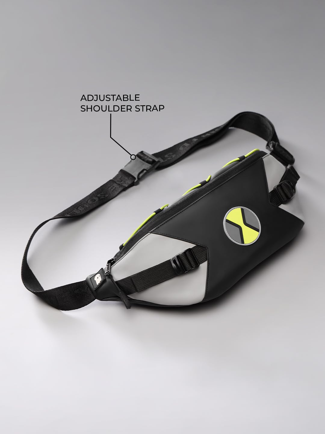 The Souled Store Ben 10: Omni Gear Fanny Pack | Official Cartoon Network Merchandise | Premium Matte PU Sleek Crossbody Waist Bag with Neon Bungee Cord & Adjustable Strap for Men & Women