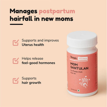 Traya Mom Santulan | Ayurvedic Multi-Vitamins to Manage Postpartum Hair Fall, Menstrual Cycles, Boosts Reproductive Health and Hair Growth | Contains Vidarikand, Lodhra & Daruharidra | 120 Tablets