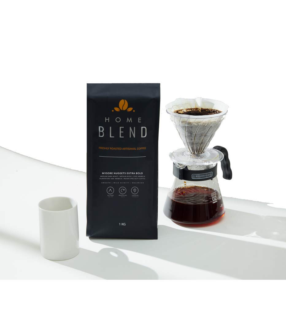 Home Blend Coffee Roasters-Whole Bean Coffee Bag-Plantation Aaa Arabica (100%)-Mysore Nuggets Extra Bold-Indian Specialty Coffee-Pack Of 1 Kg (Medium Roast)