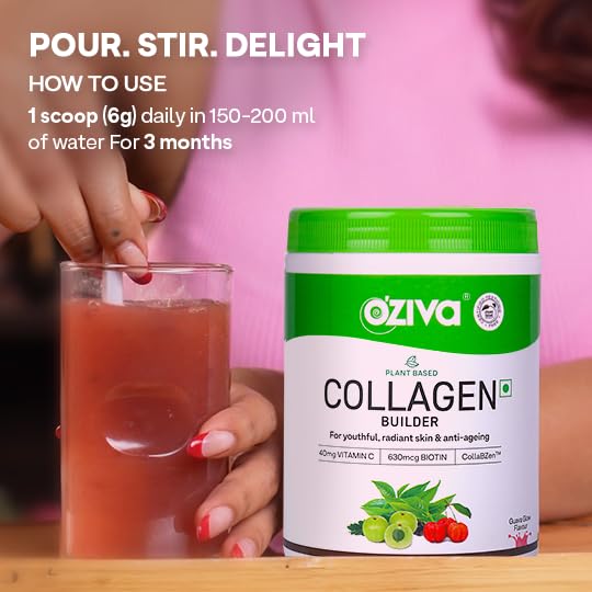 OZiva Vegan Collagen (Watermelon) with Biotin & Vitamin C For Brighter & Youthful Skin | Collagen Supplement For Women & Men | Plant Based Collagen Powder | Certified Vegan 125g