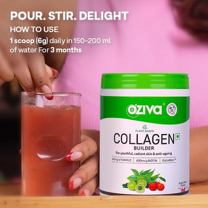 OZiva Vegan Collagen (Watermelon) with Biotin & Vitamin C For Brighter & Youthful Skin | Collagen Supplement For Women & Men | Plant Based Collagen Powder | Certified Vegan 125g