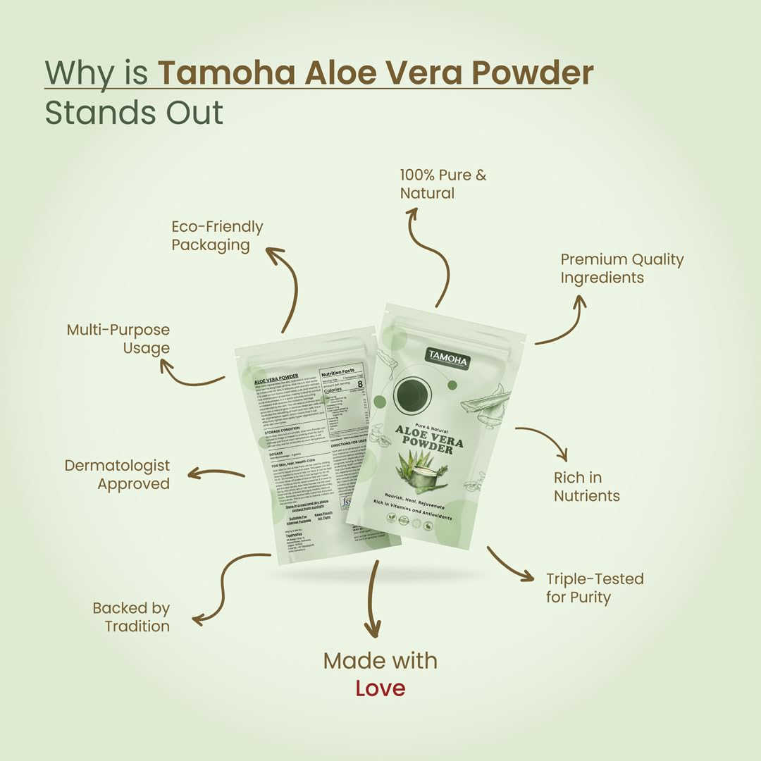 Tamoha Aloe Vera Powder | 100% Pure & Natural | Skin, Hair & Health Care | 200gram | 100% Pure & Natural | Cruelty & Paraben Free