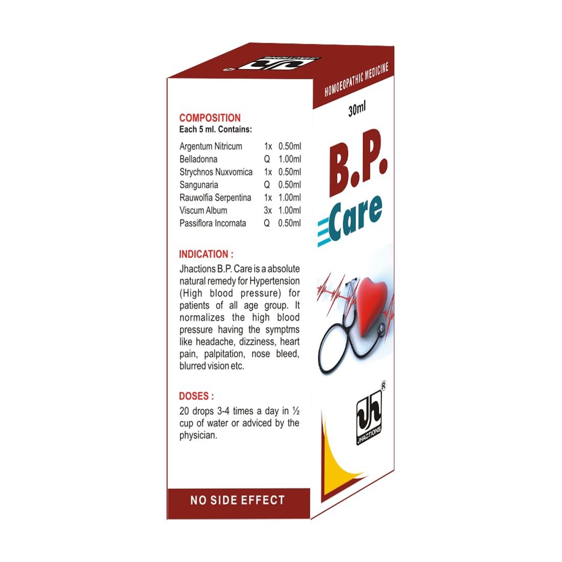 JHACTIONS HOMEOPATHY BP Care Drops for Blood Pressure Support, Cardiovascular Health, Liquid, 30ml