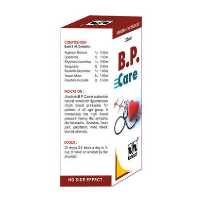 JHACTIONS HOMEOPATHY BP Care Drops for Blood Pressure Support, Cardiovascular Health, Liquid, 30ml