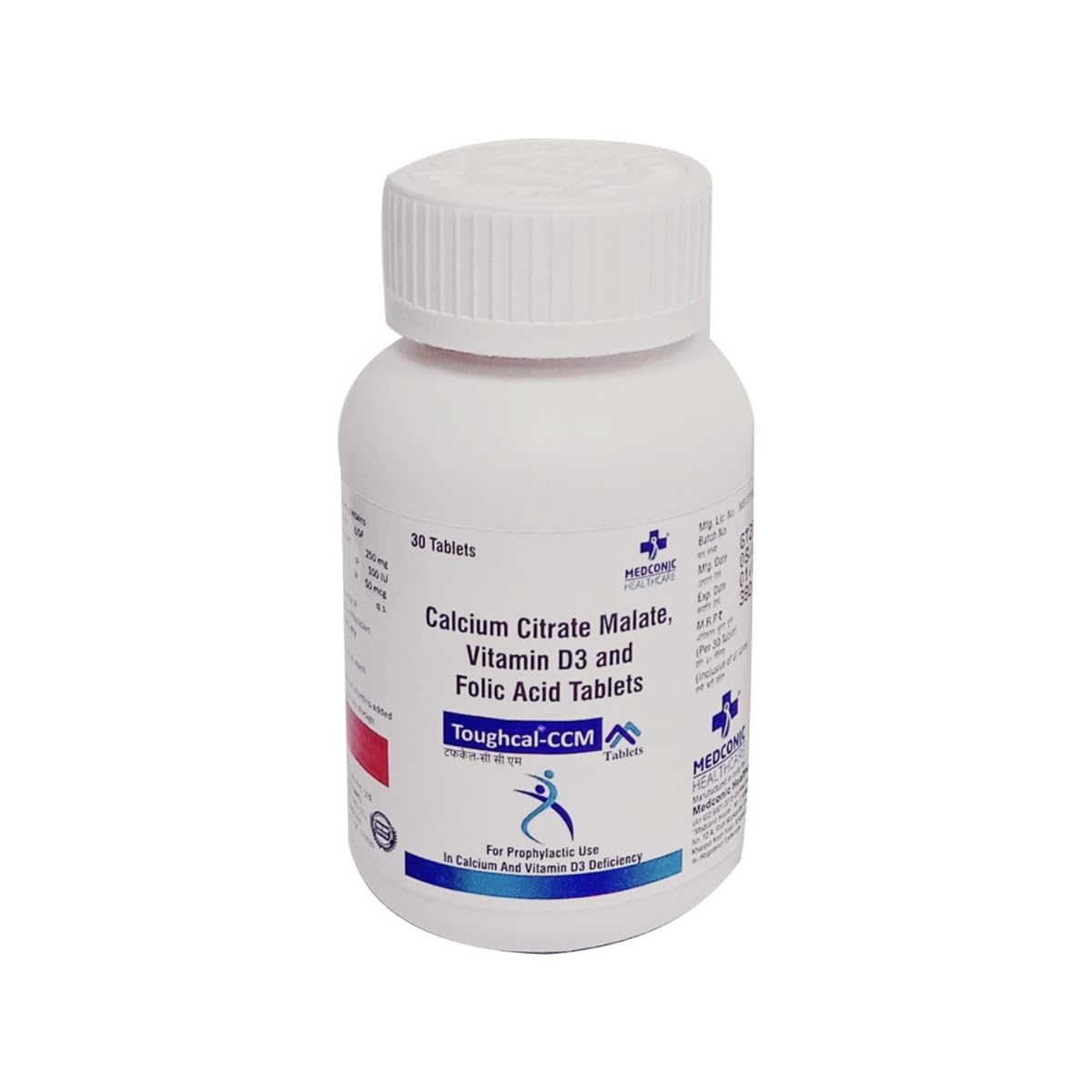 Medconic Healthcare Toughcal CCM | Calcium Citrate Malate with Vitamin D3 & Folic Acid | Bone, Joint & Dental Health Supplement – 30 Tablets