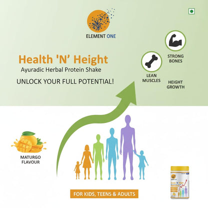 Health N Height Nutritional Powder | Balanced Nutrition with Protein, Vitamins & Minerals | For Kids & Teens | Mango Flavours |