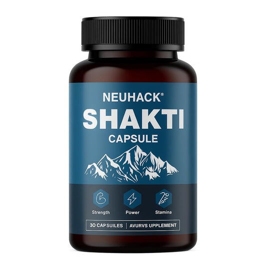 Neuhack Shakti Supplement for Strength, Stamina, Vigor | Ayurvedic Capsules with Shilajit, Ashwagandha, kaunch beej, vidarikand | 30 caps