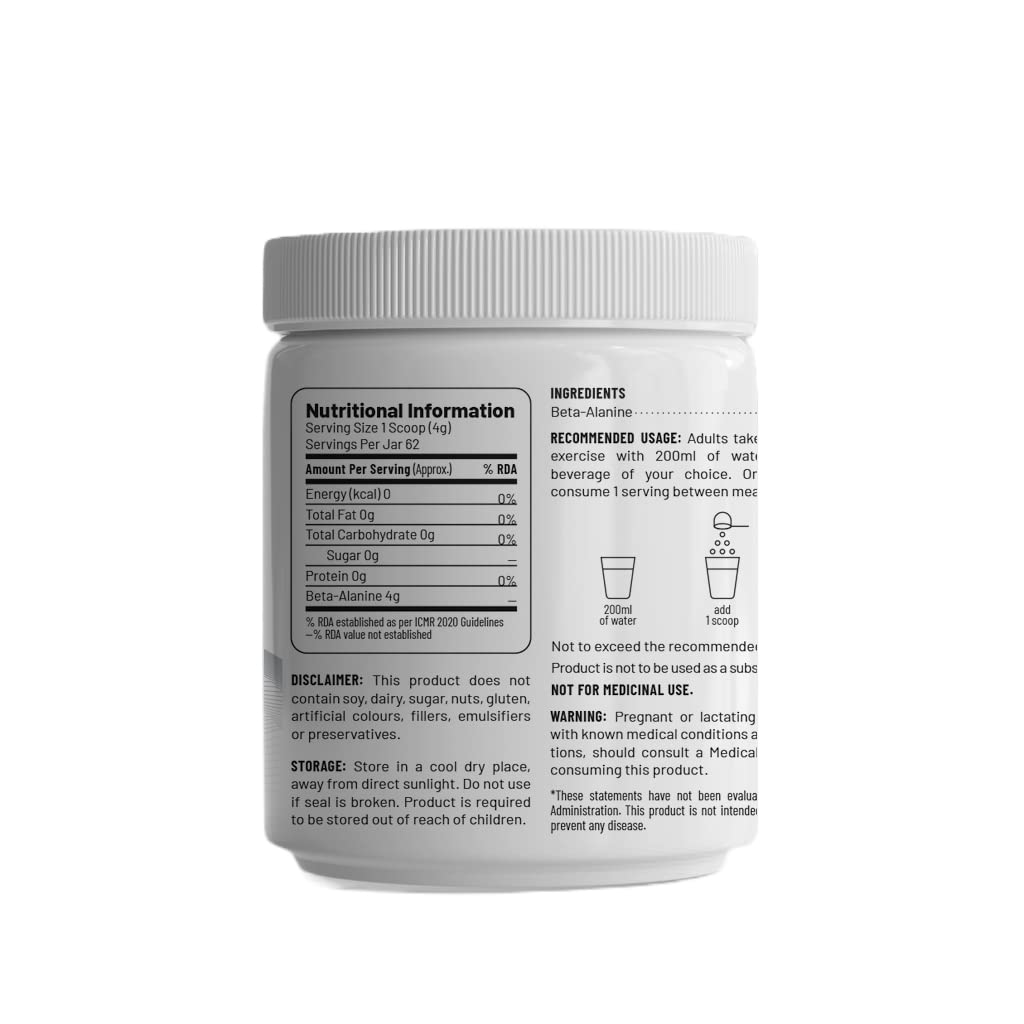 Unived Beta-Alanine 4g | Performance Strength Energy Endurance & Muscle PH | Single Ingredient, Flavorless & Caffeine Free Pre Workout | 62 Servings, 250g