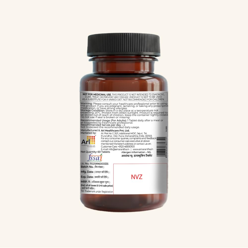 Amarantha Nu-Diabulin Tablet for Blood Sugar Support - 60 Tablets | Contains Meshashringi extract, Karela extract & Bijaka extract | Fortified with Alpha Lipoic Acid & Zinc |FSSAI Approved |Heavy Metal Tested || Supports healthy Insulin levels & Glucose M