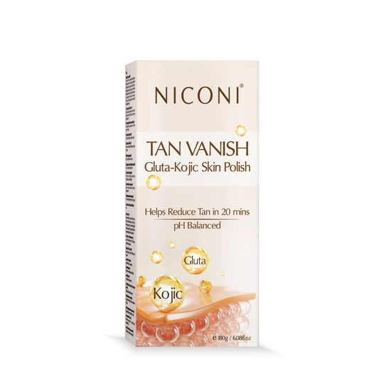 NICONI Tan Vanish Gluta-Kojic Skin Polish | Instant Tan Removal & Glow | Infused with Kojic Acid & Glutathione | Ideal for All Skin Types | Lightens Suntan | 180g
