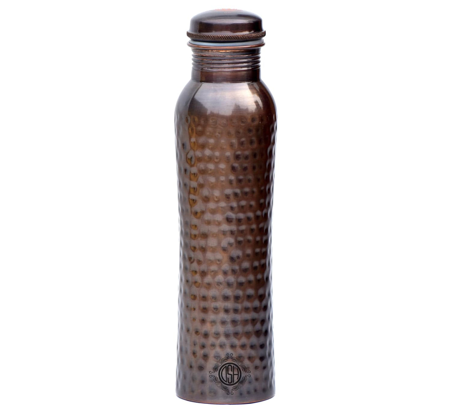 DSH Pure Copper Water Bottle, Jointless, Leakproof with Ayurvedic Health Benefits, Antique Oxidised Wood Brown Hand Hammered Diamond Design, 1 Piece, 920ml