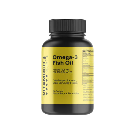 Vitamuch Omega-3 Fish Oil Capsules | EPA 180mg + DHA 120mg | Supports Heart, Brain & Joint Health | Deep Sea Fish Oil | 60 Softgel Capsules