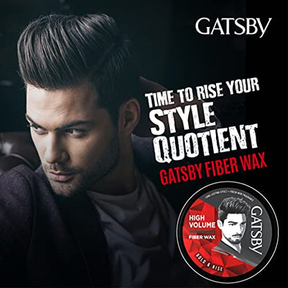 Gatsby Styling Fiber Hair Wax - Bold & Rise 75gm | High Volume, Natural Finish, Strong Hold, Anytime Re-Stylable & Easy Wash Off | For High Quiff Hair Style | Hair Styling Wax for Men