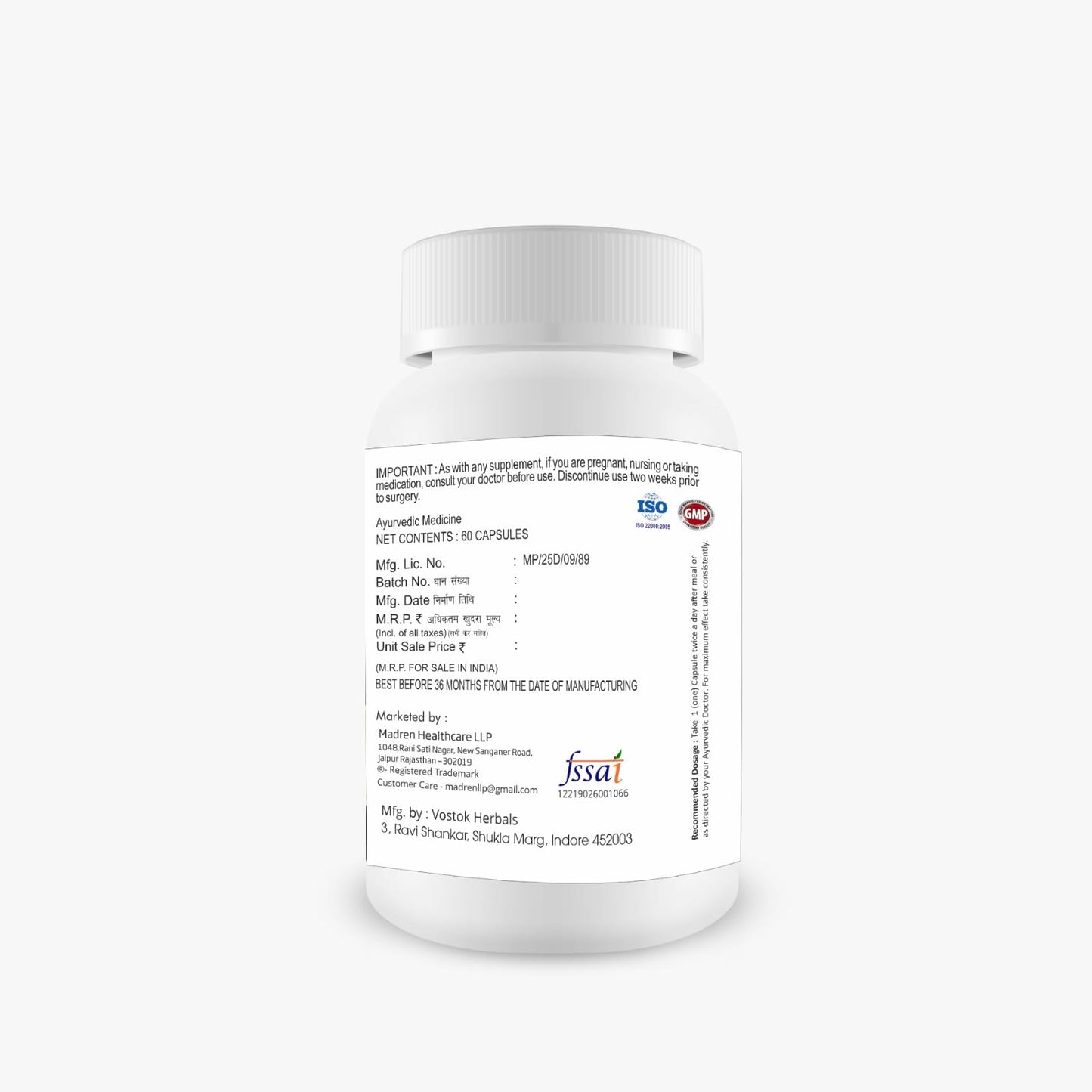 Madren Healthcare Ginger Root Extract 550mg Capsules with 5% Gingerols | Herbal Digestive Wellness Supplement | Supports Daily Wellness & Gut Comfort | Vegan | Non-GMO | 60 Veg Capsules