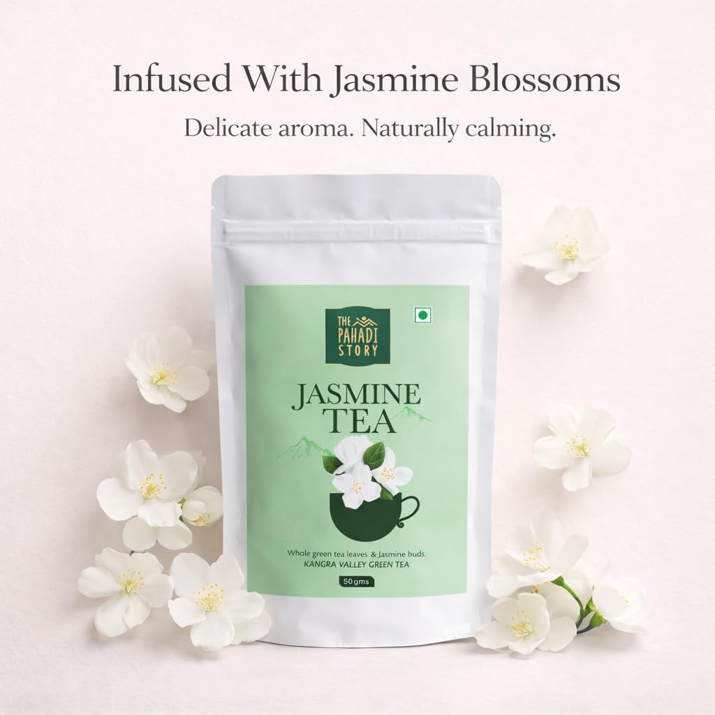 The Pahadi Story Jasmine Tea 50gm Natural Dried Jasmine Flowers With Green Tea Leaf For Weight Management, Healthy Heart and Good Oral Health, Antioxidant Herbal Green Tea