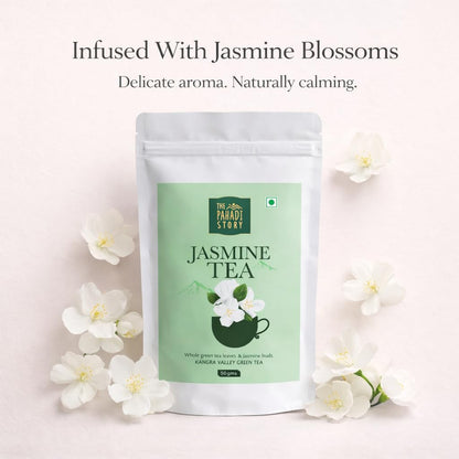 The Pahadi Story Jasmine Tea 50gm Natural Dried Jasmine Flowers With Green Tea Leaf For Weight Management, Healthy Heart and Good Oral Health, Antioxidant Herbal Green Tea