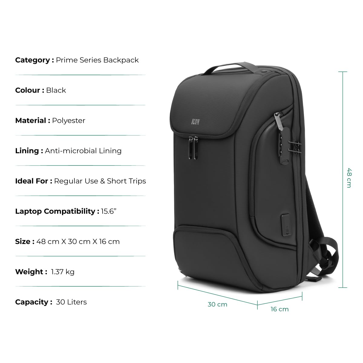 ICON The Iconic Laptop Backpack 30L | Premium Polyester, Fits 15.6" Lap- image 3