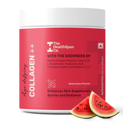 The Healthspan Co. Pure Korean Marine Collagen Powder for Women & Men 250g | For Skin, Hair, Bones & Joints | Collagen Peptides, Glutathione & Hyaluronic Acid Powder | Watermelon | 25 Serves