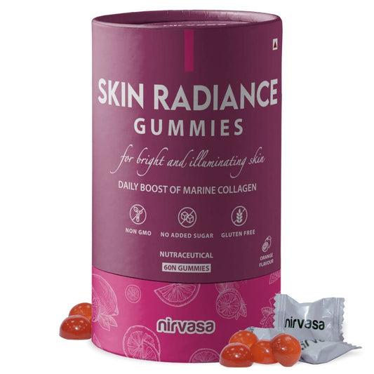 Nirvasa Skin Radiance Gummies Skin Marine Collagen Builder| 60 Gummy Pack | Vitamin C & E, Hyaluronic Acid, Glutathione | Collagen Gummies For Women & Men | Super tasty |Gluten, Gelatin Free