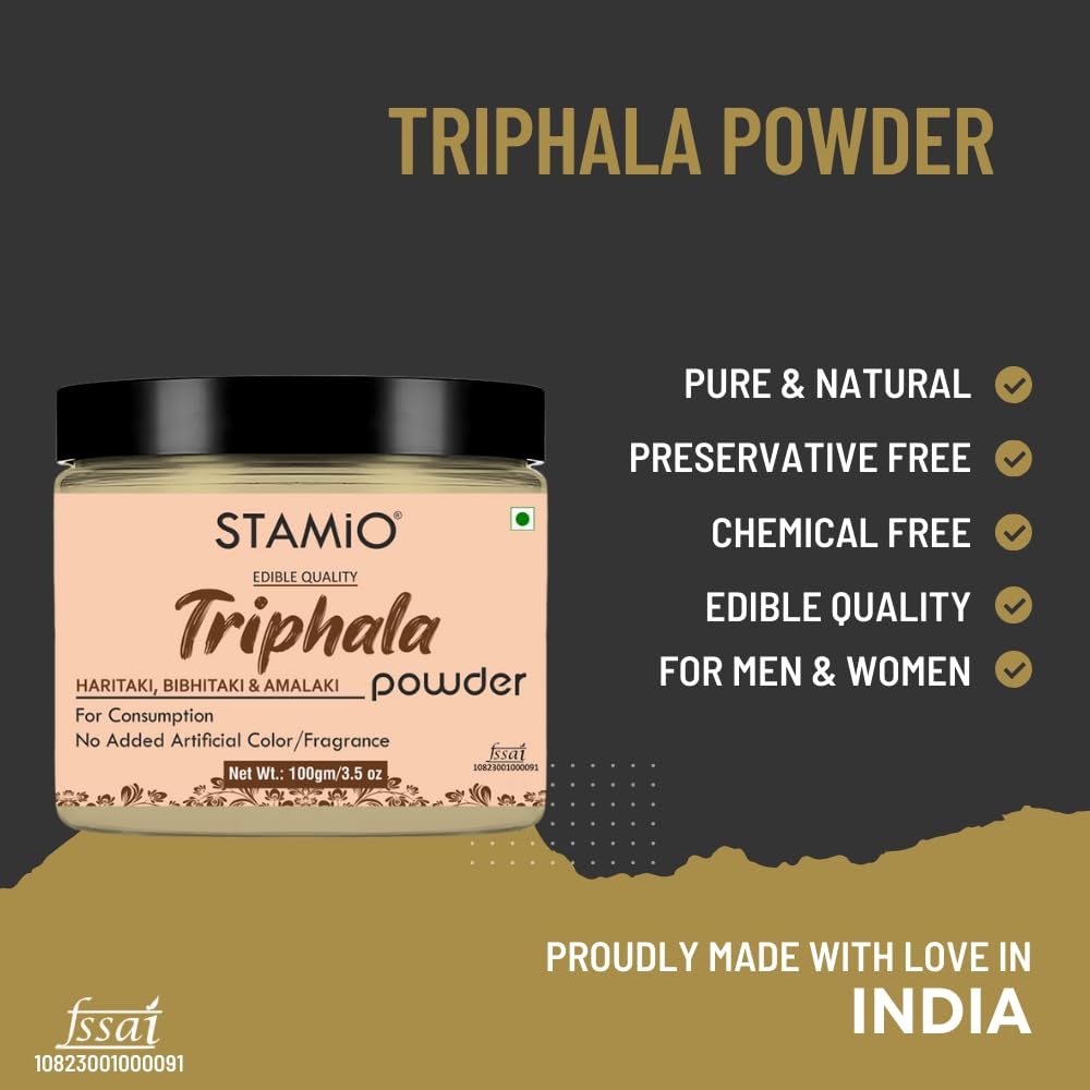 STAMIO Triphala Powder 100 gm | Amalaki | Bibhitaki | Haritaki | Digest- image 9