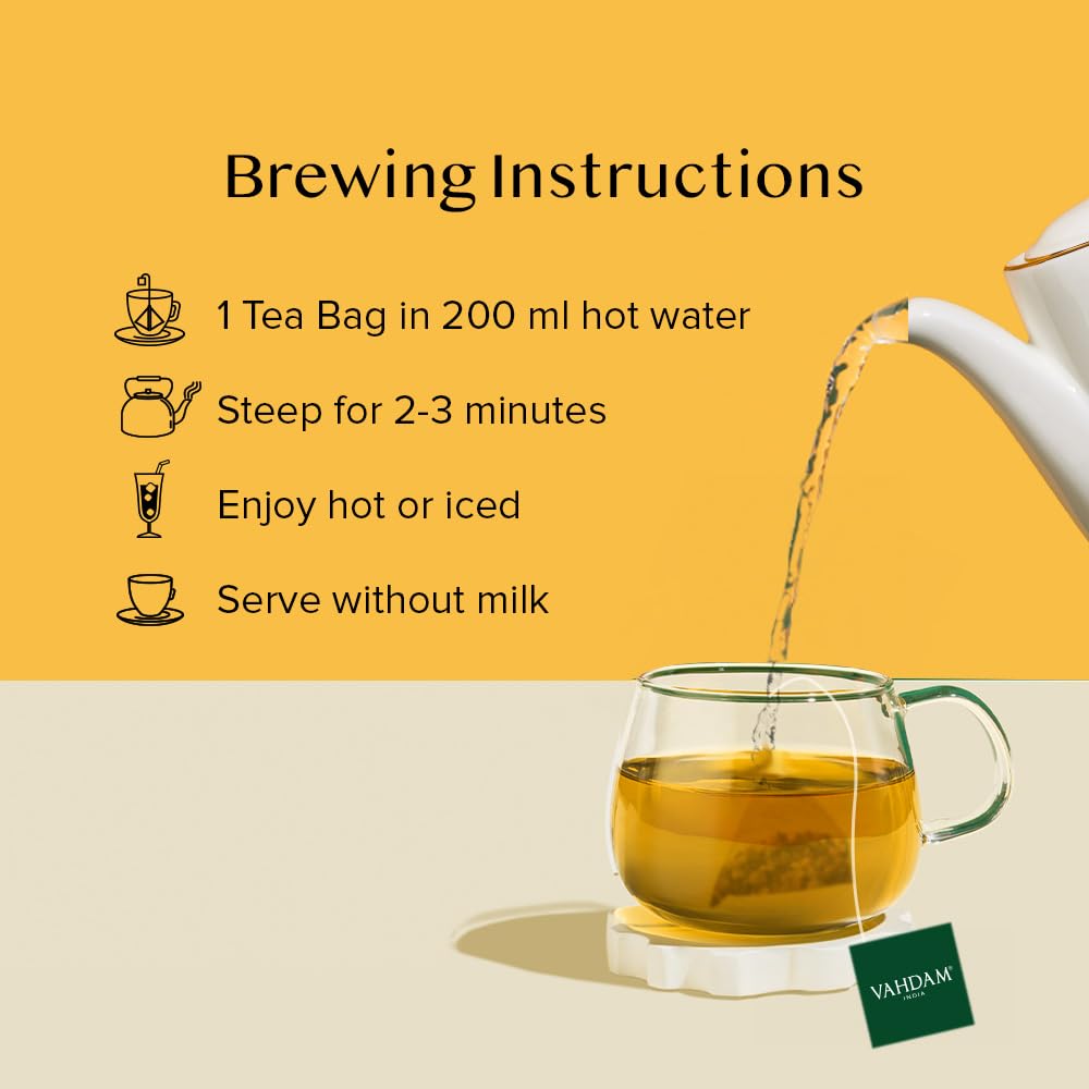 VAHDAM Chamomile Mint Citrus Green Tea | 15 Tea Bags | Refreshing Wellness Green Tea Blend with Real Chamomile, Spearmint & Lemongrass | Calming, Antioxidant Green Tea | Non-GMO, Gluten-Free