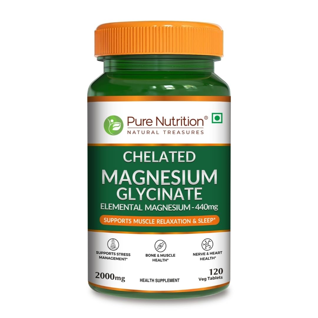 Pure Nutrition Chelated Magnesium Glycinate Supplement 2000mg - 120 Tablets | High Absorption Magnesium Supplements (Elemental 440mg) for Sleep, Cramps, Nerve Health, Relaxation, Bone & Joint Health