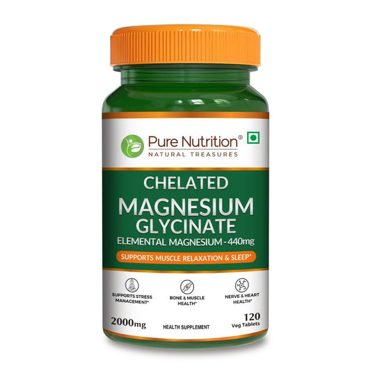 Pure Nutrition Chelated Magnesium Glycinate Supplement 2000mg - 120 Tablets | High Absorption Magnesium Supplements (Elemental 440mg) for Sleep, Cramps, Nerve Health, Relaxation, Bone & Joint Health