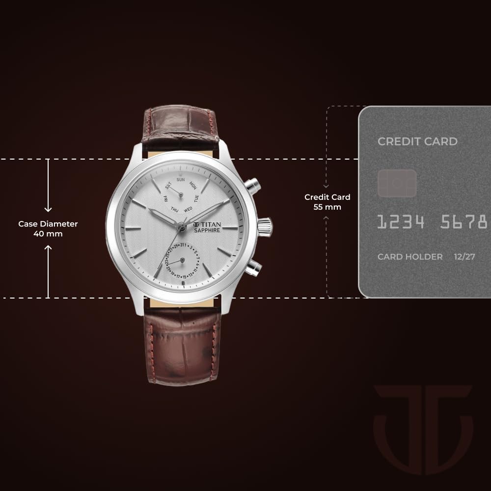 Titan Sapphire Multifunction Quartz Analog with Day and Date White Dial- image 2