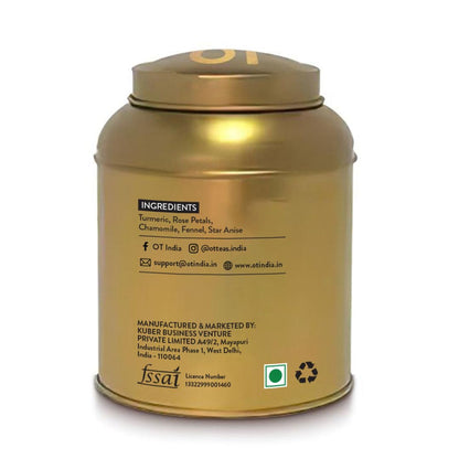 OT INDIA Turmeric Tea - 50 gram (30+ Cups) | Flower Based Whole Leaf Tea | Pure Herbal Tisane- Savory & Spicy | Rich in Antioxidants | Caffeine and Gluten Free |Helps in Boosting Immunity (Pack of 1)