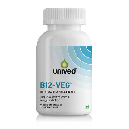 Unived B12-veg, 1500mcg Methylcobalamin (99%), with 500mcg Methyltetrahydrofolate (5-MTHF), 60 Vegan Capsules