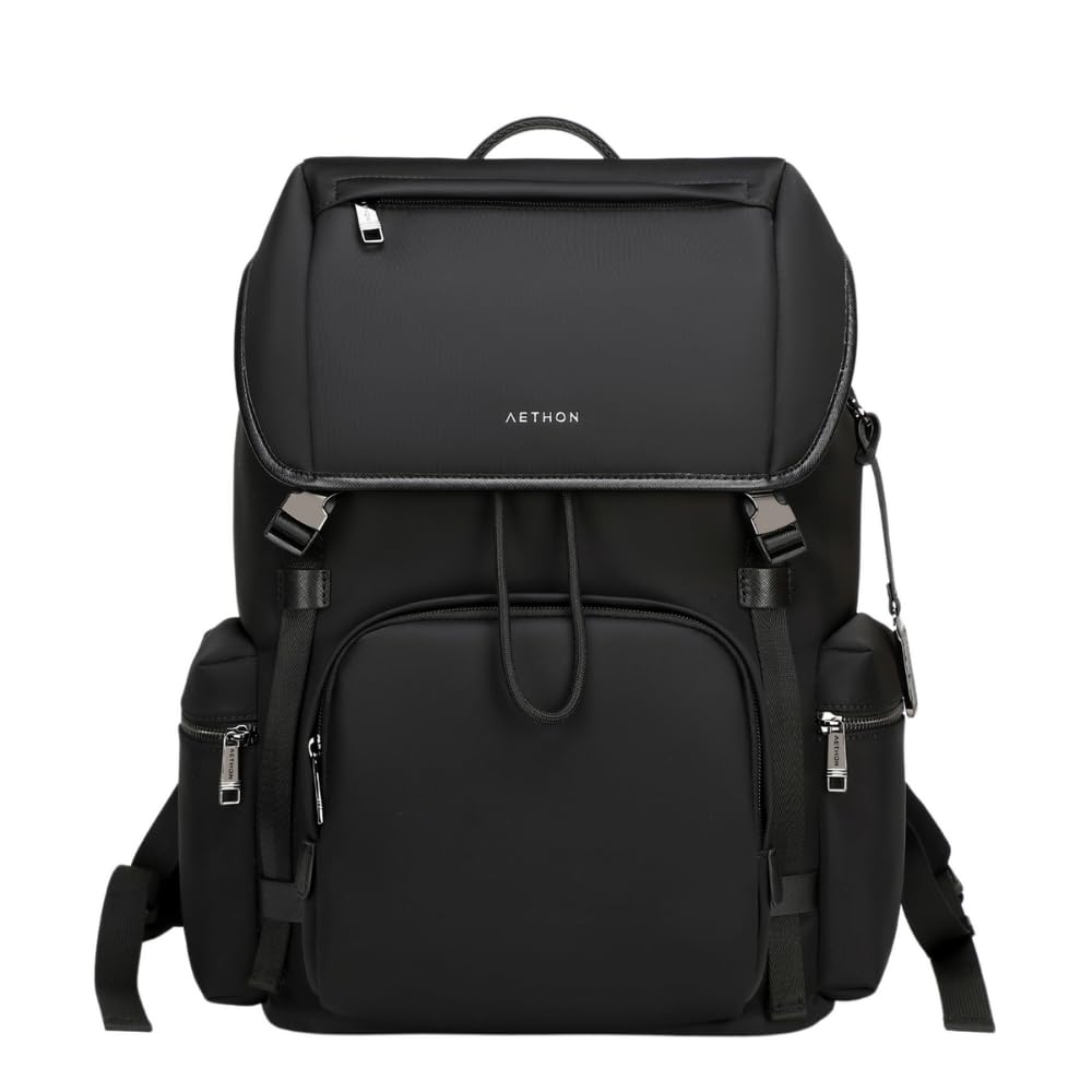 AETHON The Ridge Backpack | 15.6-inch Shoulder Bag | Nylon Fabric | Separate Laptop Compartment | Adjustable Straps | Waterproof Design | Travel Bag | Black