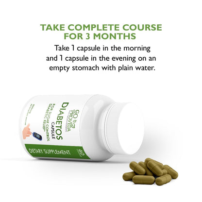 GoProVeda Diabetos Capsules | Ayurvedic Medicine for Blood Sugar & Diabetes Care | Karela, Jamun, Giloy & 9 More Herbs | 60 Capsules