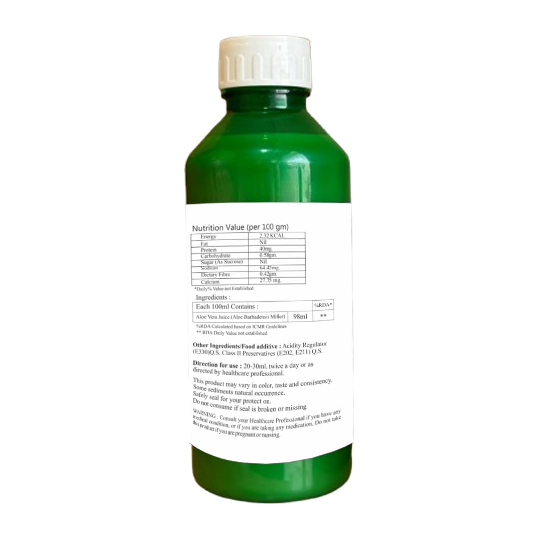 Madren Healthcare Ayurvedic Aloe Vera Juice with Pulp, 1 Litre (Pack of 1) | Natural Herbal Juice | Helps Improve Digestion, Purify Blood | No Added Sugar