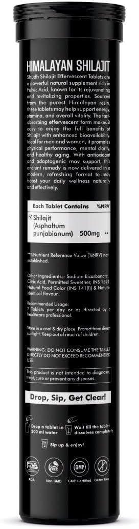 Vitaminnica Himalayan Shilajit Gold Effervescent Tablets, Orange Flavour, High Strength Fulvic Acid, Stamina & Immunity Support, 20 Count (Pack of 3)