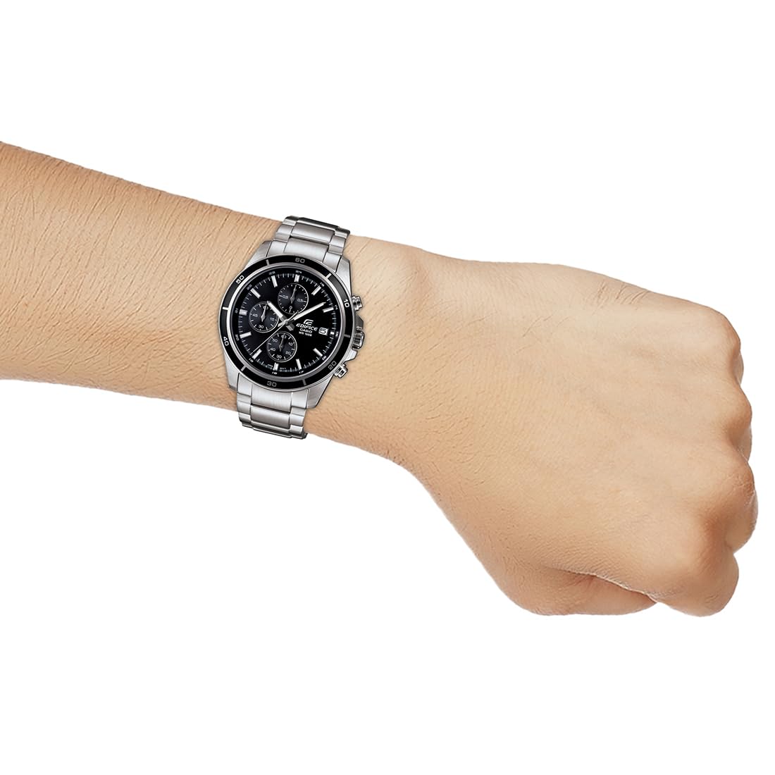 Casio Edifice EFR-526D-1AVUDF Black Analog Dial Silver Stainless Steel Band Men's Watch Solid Band Stop-Watch EX093