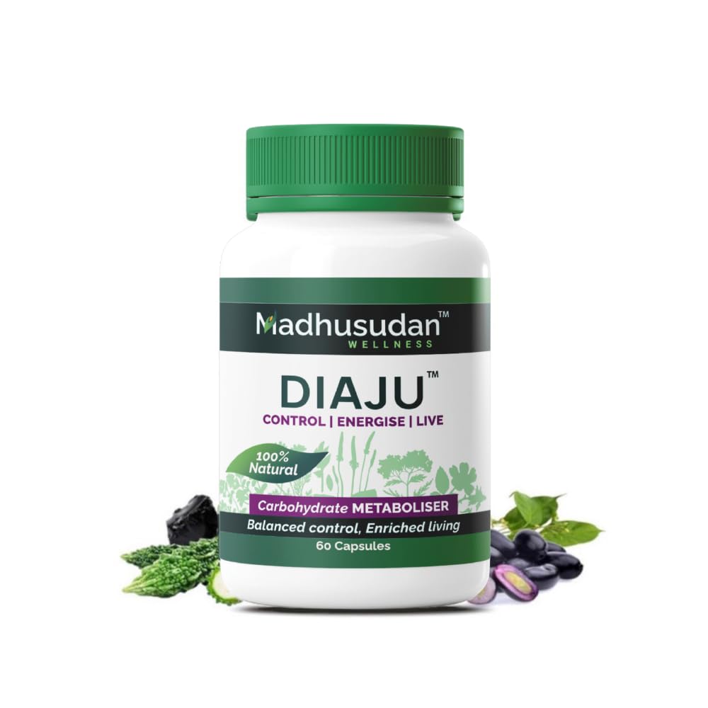 Madhusudan Wellness DIAJU Diabetic Care Tablets – With Karela, Jamun, Amla & Neem – Herbal Supplement for Blood Sugar Support & Glucose Management – 60 Tablets