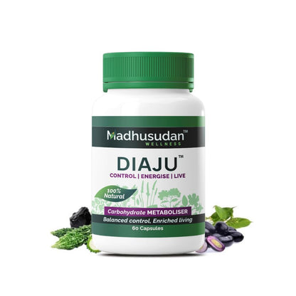 Madhusudan Wellness DIAJU Diabetic Care Tablets – With Karela, Jamun, Amla & Neem – Herbal Supplement for Blood Sugar Support & Glucose Management – 60 Tablets