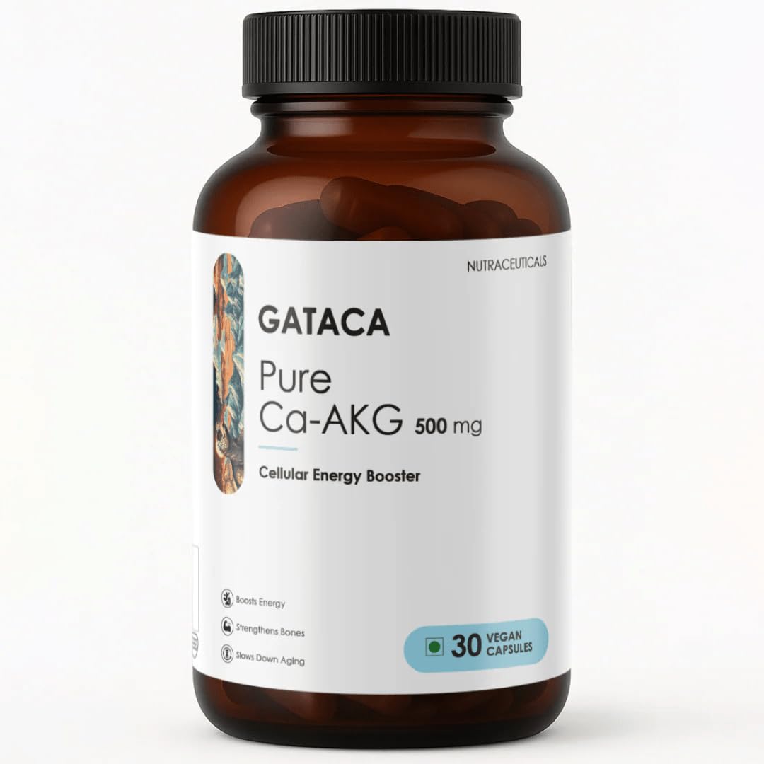 GATACA Pure Ca-AKG 500 mg Capsules for Cellular Energy & Healthy Aging | Calcium Alpha Ketoglutarate Supplement | Supports Mitochondrial Energy, Longevity & Vitality | 30 Vegan Capsules