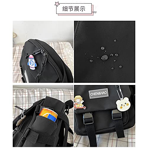 PEXIZUAN kawaii backpack girl school bag waterproof nylon with kawaii pendant cute pin mini backpack, Blue, 35(cm)*28 (cm)*13 (cm), Cute