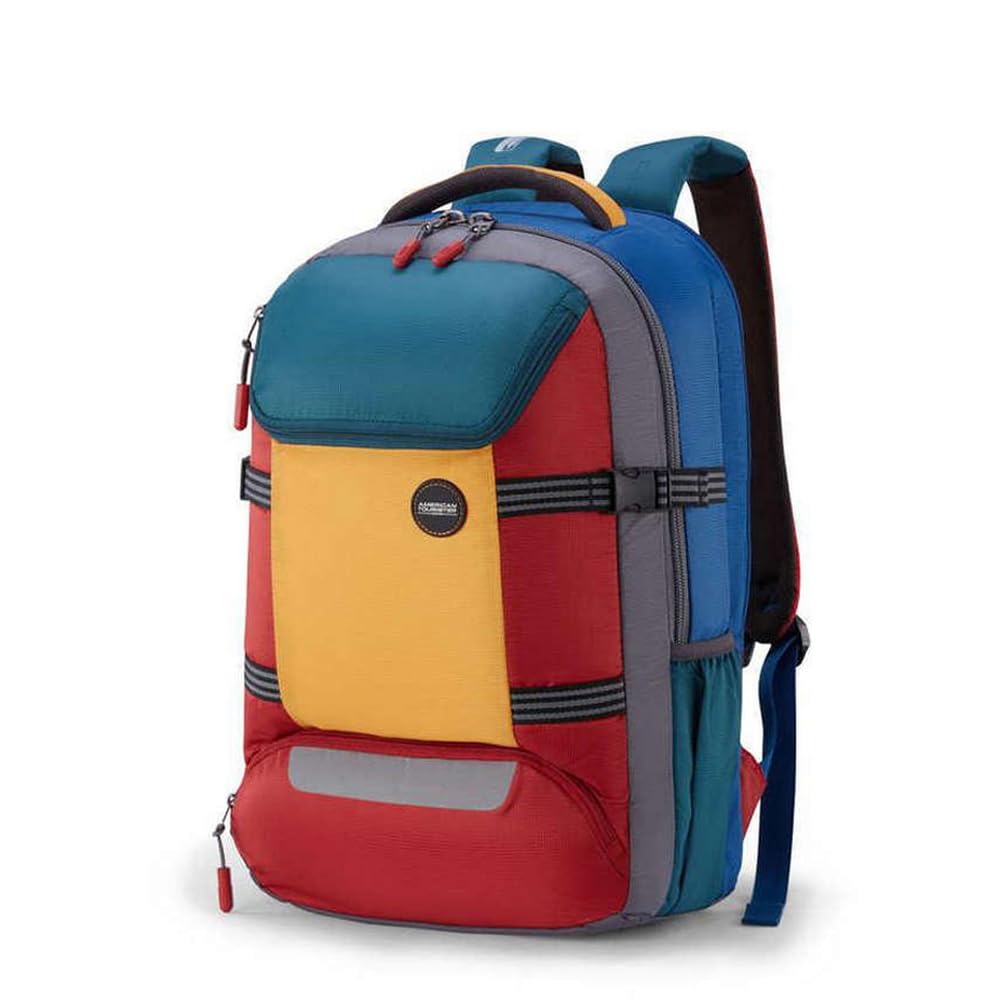 American Tourister Zipper Magna Pace Polyester Men's Backpack (Free Size, Multi-Coloured)