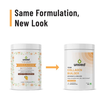 Unived Vegan Collagen Builder,Research Based Formulation For Collagen Synthesis, Hydration, & Protection,For Men & Women, Skin, Hair, Bones, & Tissue, Strength & Health (Mango, 45 Servings) - Powder