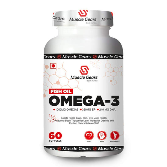 Muscle Gears Omega-3 Fish Oil 1000mg | 360mg EPA & 240mg DHA | Heart, Brain, Eye, Skin & Joint Health | Molecularly Distilled | Non-GMO | For Men & Women | 60 Softgels
