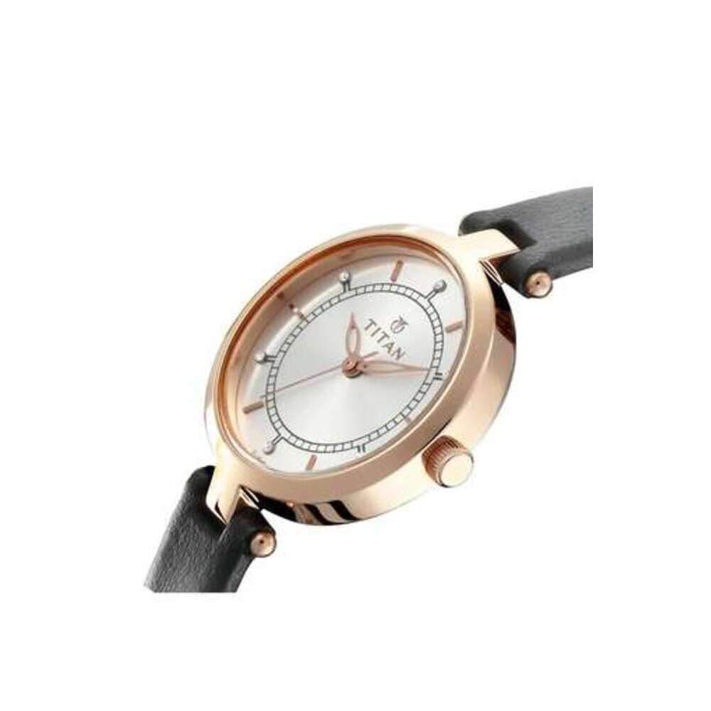 Titan Bandhan Quartz Analog Silver Dial Black Leather Strap Couple Watch - NT17732603WL01