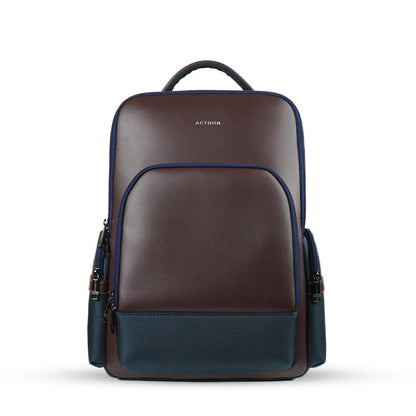 AETHON | Krossover 15.6-Inch Laptop Backpack | Water-Resistant with Multiple Pockets for Office, Travel | Shoulder Bag Made with Vegan Microfiber Leather (BLUE + BROWN)