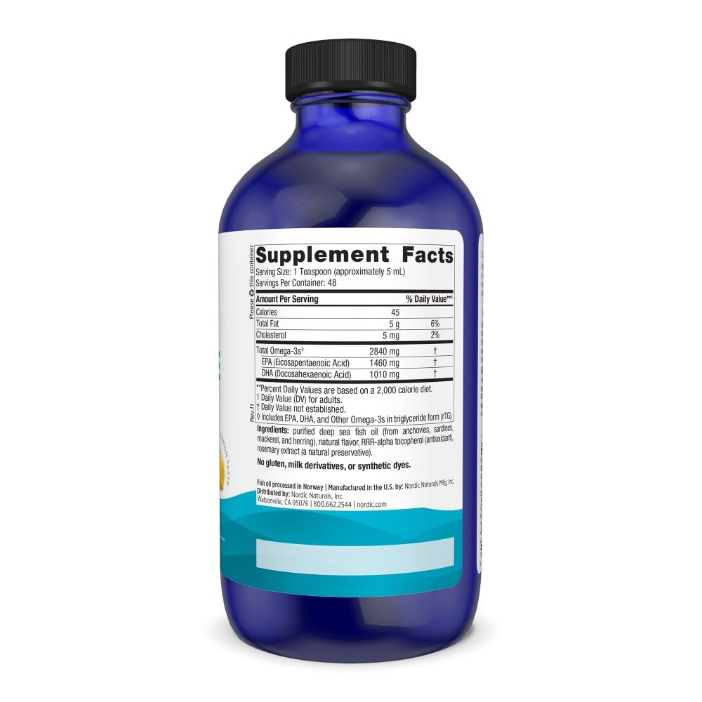 Nordic Naturals Ultimate Omega 3 Fish Oil Liquid | High Potency Omega 3 Fatty Acids Supplement For Men & Women | 2840 Mg EPA & DHA | Promotes Brain & Heart Health | Lemon Flavour 8 Oz