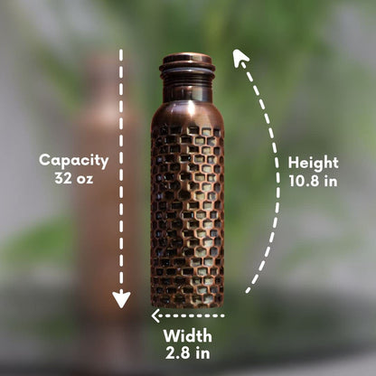 Craft Trade Pure Copper Water Bottle - Leak Proof Joint Less Ayurveda Health Benefit Water Drinking Pitcher - Antique Brick Finish - 950 ML