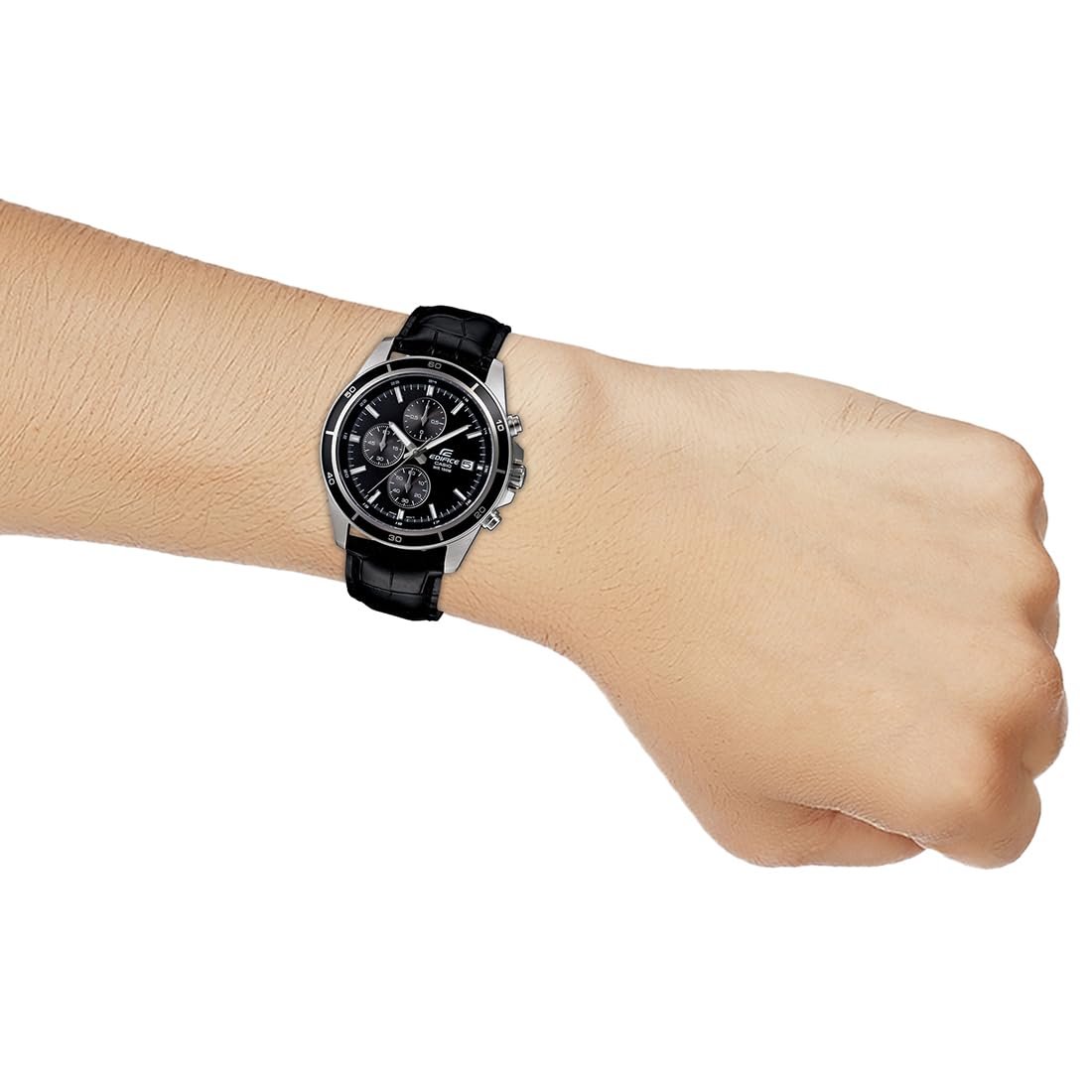 Casio Edifice EFR-526L-1AVUDF Analog Black Dial Men Watch Black Genuine Leather Strap (EX096)