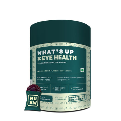What's Up Wellness Eye Health Gummies To Maintain Eye Health | Zeaxanthin 4mg Helps Shield Blue Light | Formulated with Vitamin A, Vitamin E, Lutein, and Ginkgo Biloba | 30 Days Pack (30 Gummies)