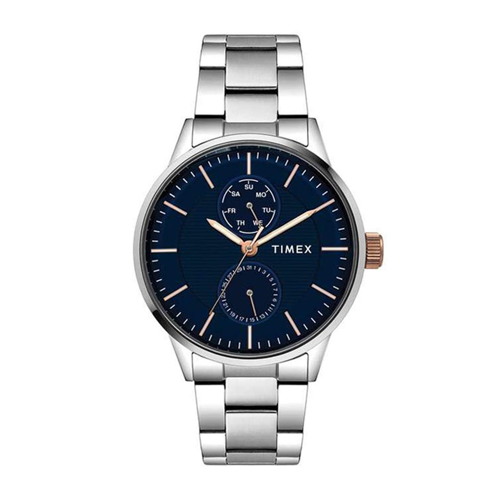 TIMEX Analog Watch for Man with Blue Round Dial & Silver Stainless Steel Bracelet Band Water Resistant Men's Wrist Watches - TWEG19901