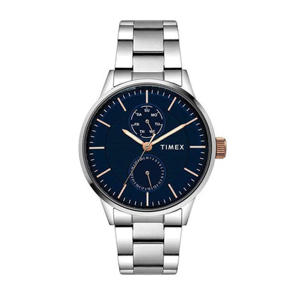 TIMEX Analog Watch for Man with Blue Round Dial & Silver Stainless Steel Bracelet Band Water Resistant Men's Wrist Watches - TWEG19901